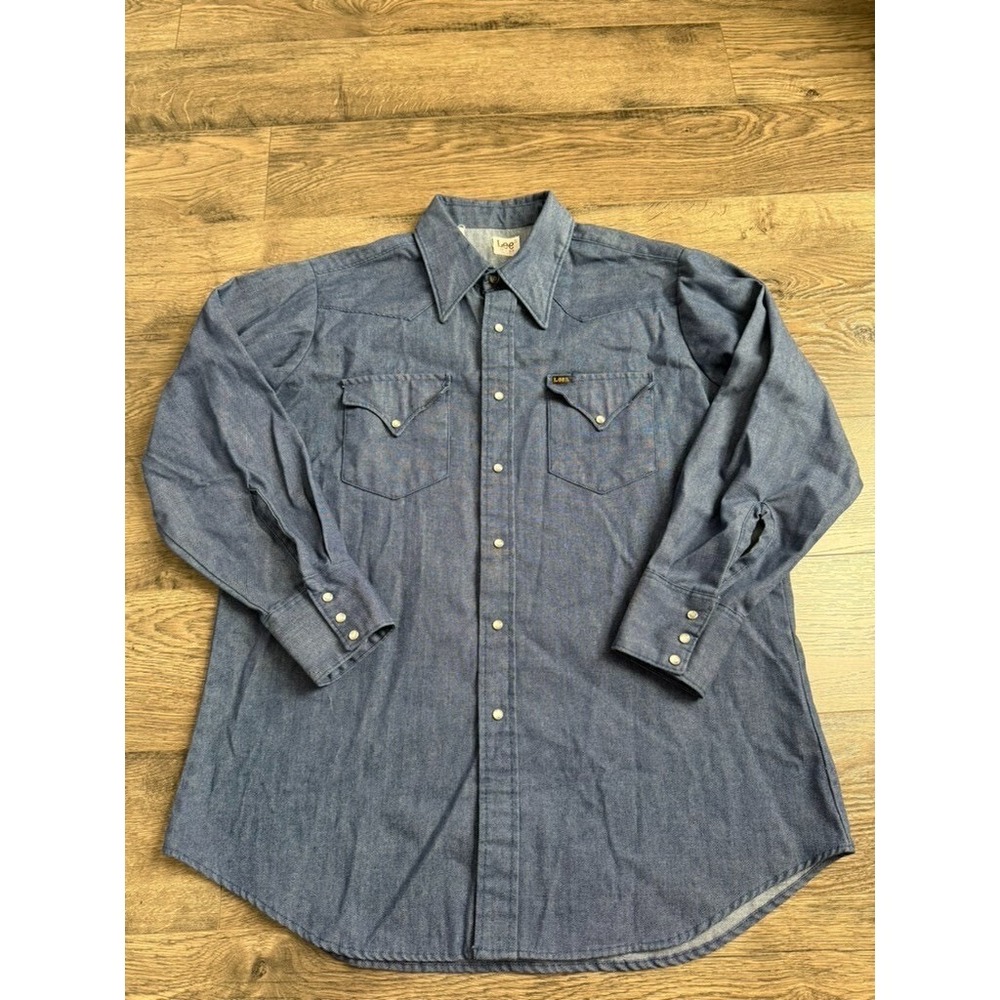 EUC Mens LEE VTG 70S western denim pearl snap long sleeve USA MADE size 17-33